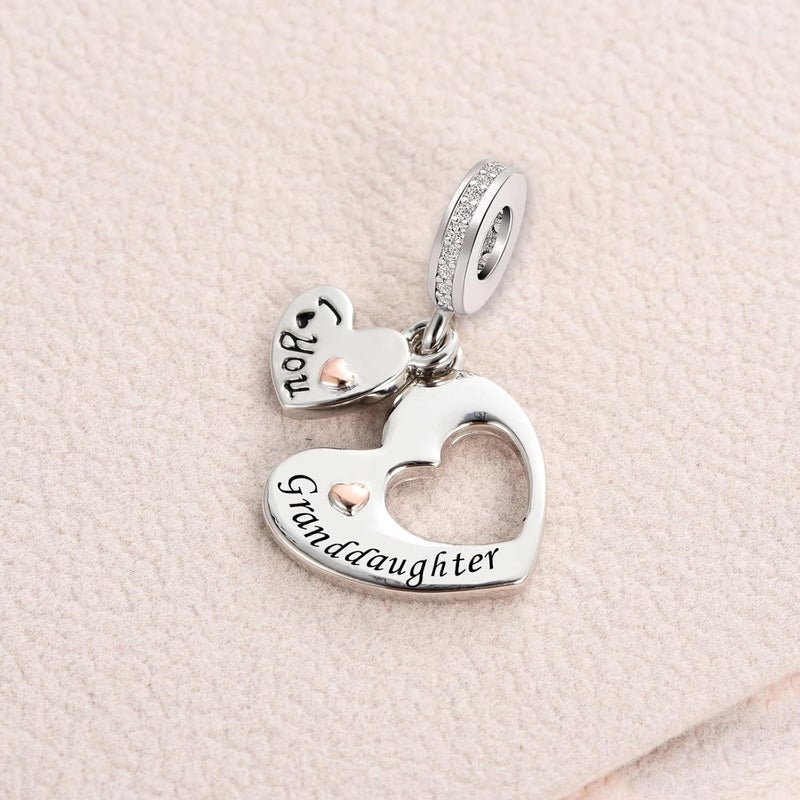KunBead I Love You Heart Dangle Charms Compatible with Pandora Bracelet Necklace for Mom Daughter Grandma Granddaughter Nana Auntie Wife Sister Best Friend - Image 4
